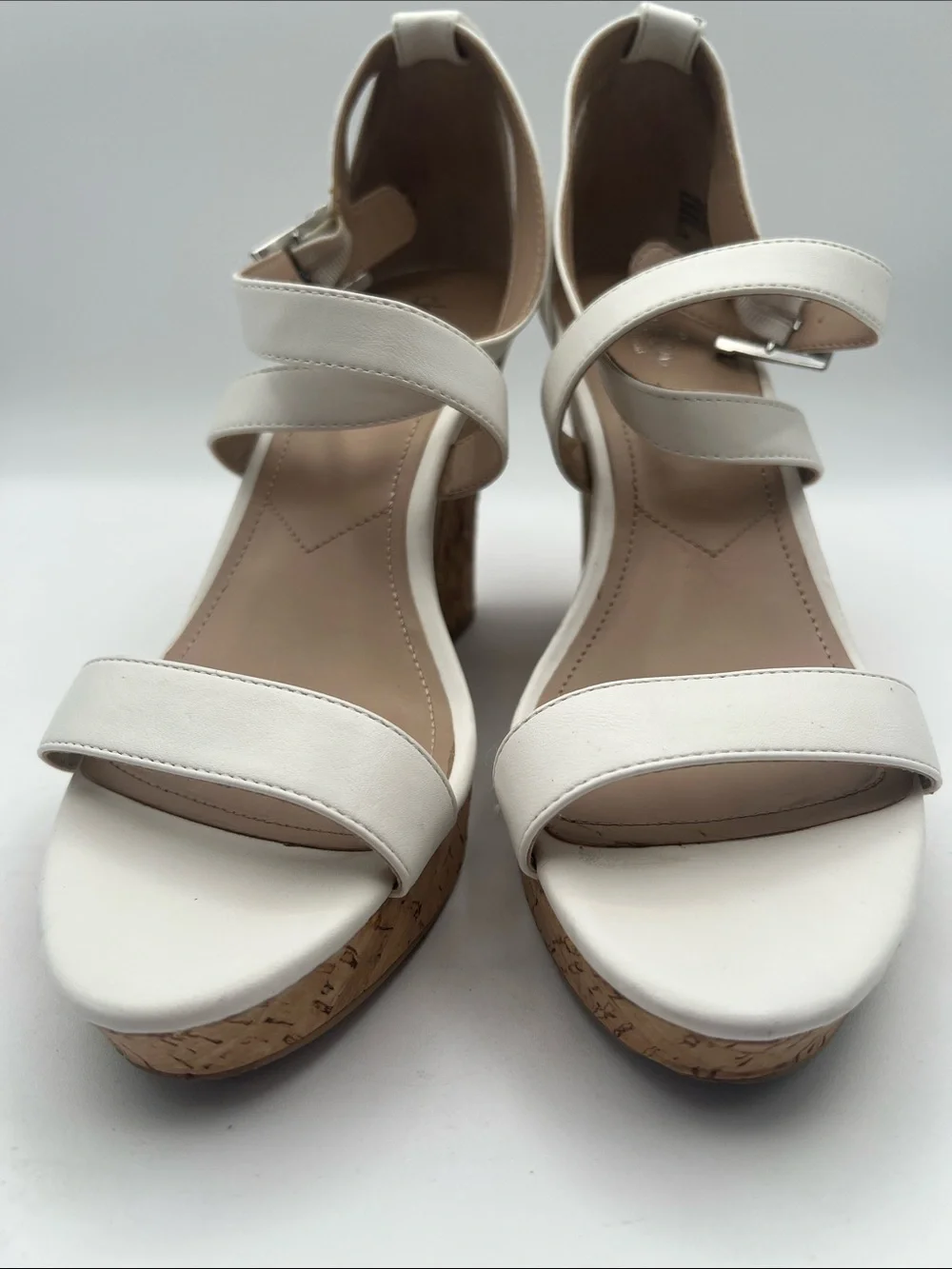 Charles by Charles David White Cork Wedge Sandals Women’s 9.5 M Ankle Strap